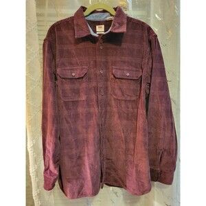 Levis Shirt Men L Maroon Worker Relaxed Corduroy Standard Wale Long Sleeve Plaid